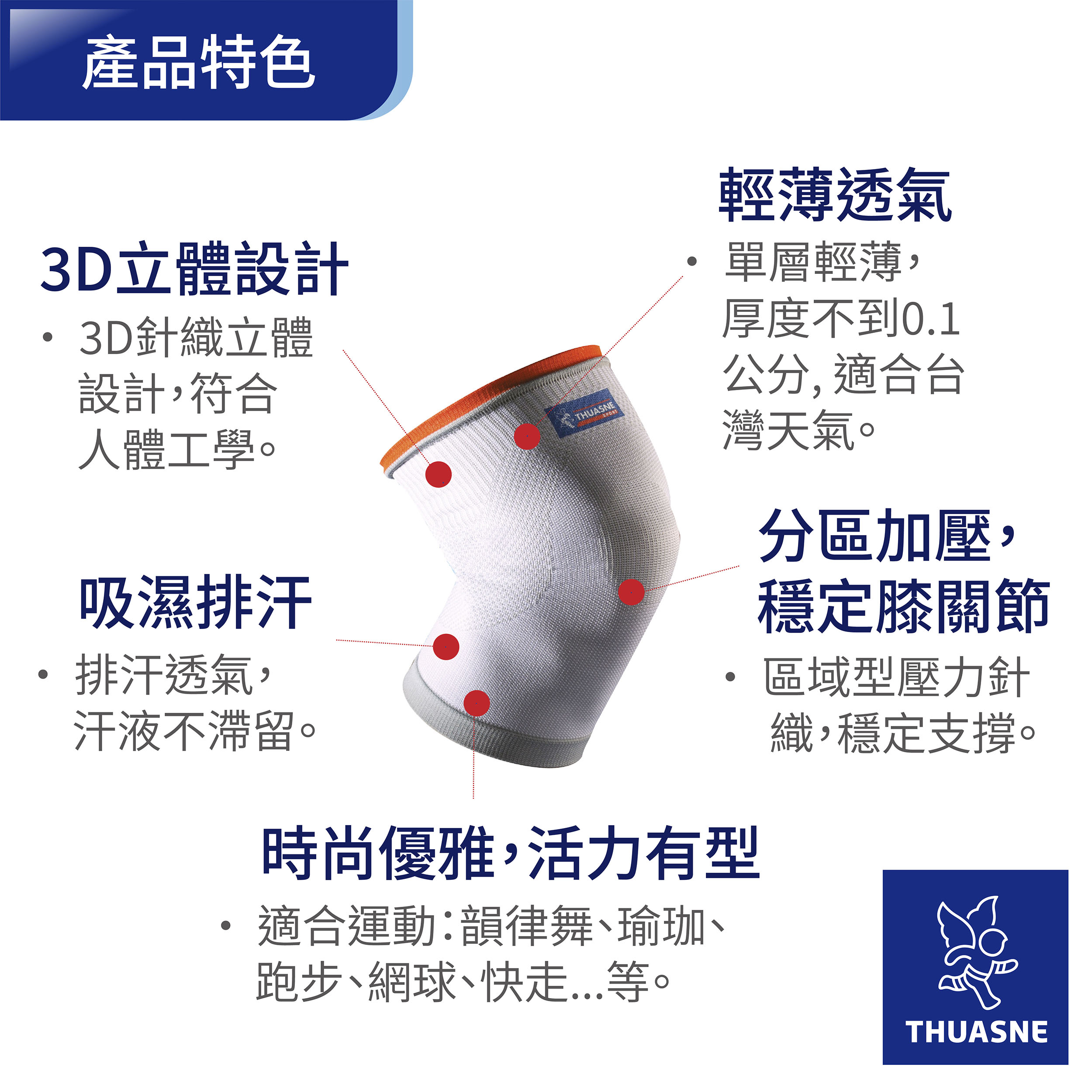 法國途安運動輕薄護膝產品特色