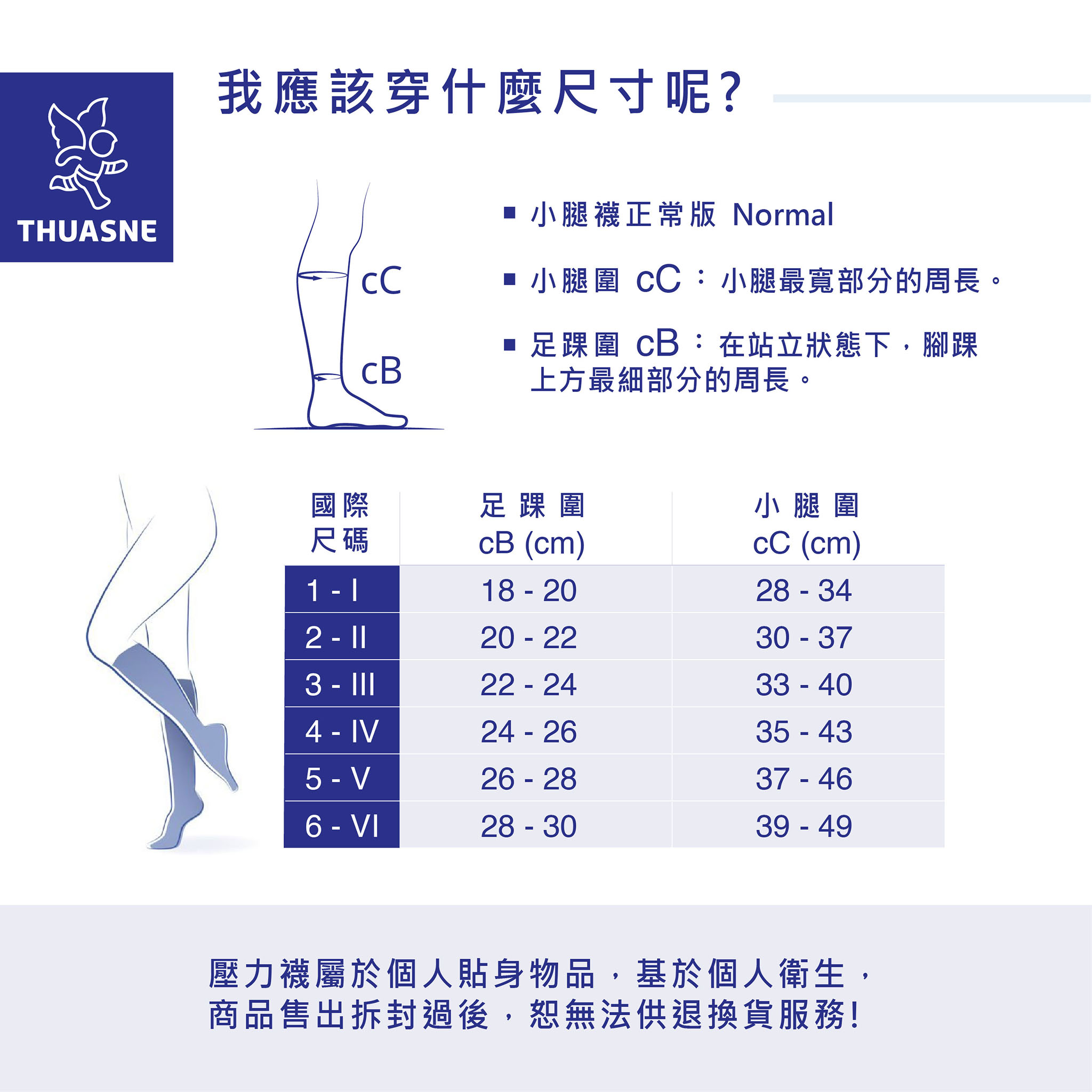 法國途安漸進式壓力襪MAD尺寸表